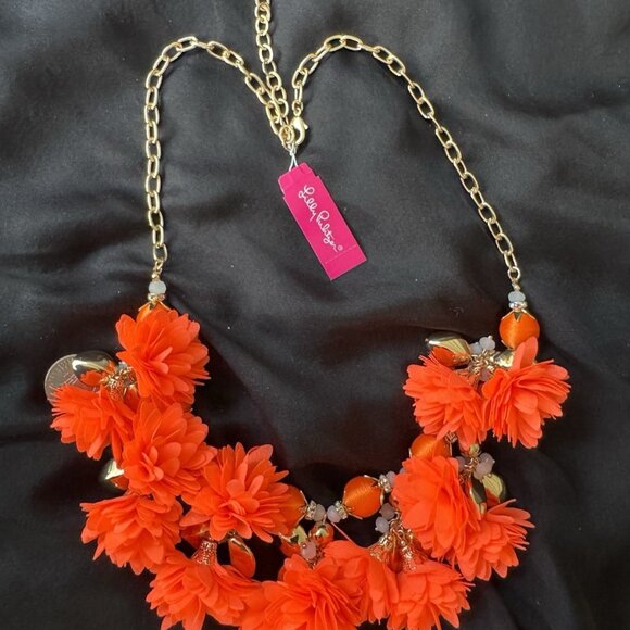 2 PC Lilly Pulitzer Orange Floral Statement Necklace Earring SET NEW - Picture 6 of 16